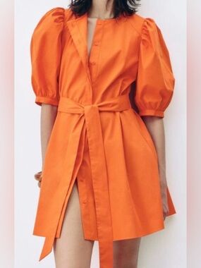 ZARA - ORANGE POPLIN DRESS - NWT